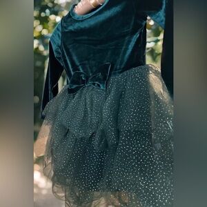 Toddler Girls Velvet Dress Asymetrical Hem Tulle Long Sleeve Dress  4-5T Green
